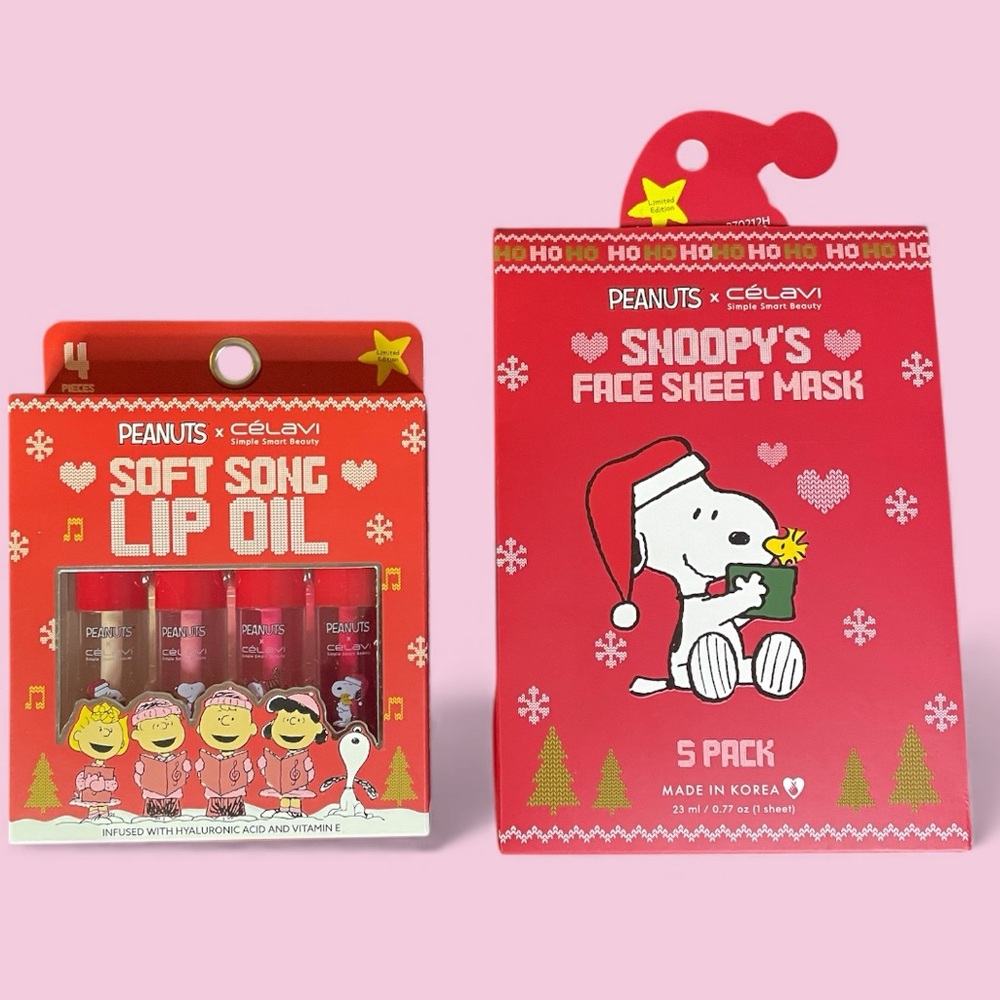Peanuts Lip Oil Gloss & Snoopy Face Sheet Mask Gift Present NEW NIP